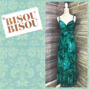 Bisou Bisou Green Watercolor Maxi Dress